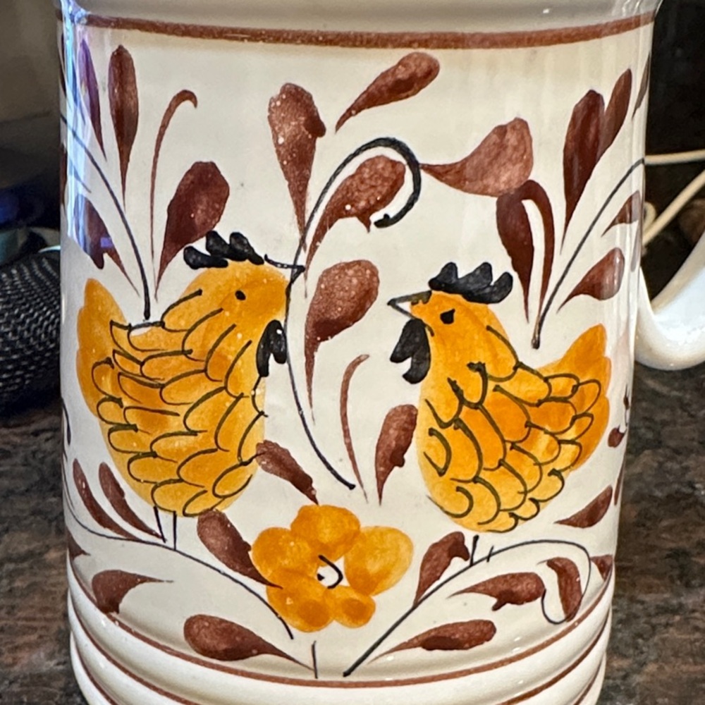 Vintage Italian Hand Painted Rooster Floral Pottery Pitcher Folk Art Style - Picture 9 of 9